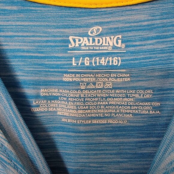 Spalding Boys Large Soccer Graphic T shirt Short Sleeve crew neck Blue Polyester - Picture 5 of 8